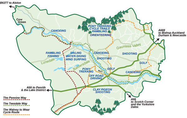 Map of Teesdale showing local activities